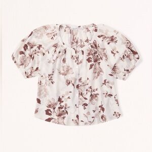Abercrombie & Fitch Satin Floral Cream and Brown Women's Top